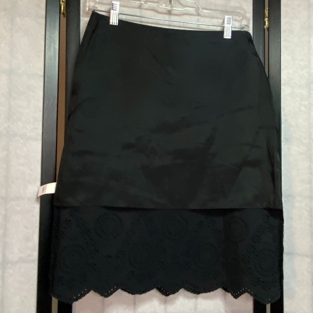 Banana Republic Black Cotton Eyelet Scalloped Hem Pencil Mini Skirt Lined 0 - Picture 5 of 10